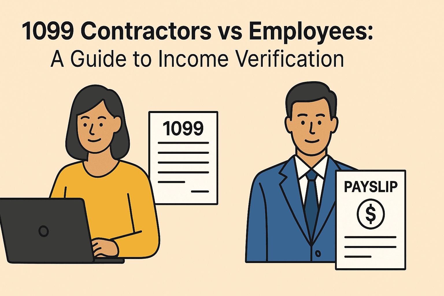 1099 Contractors vs Employees: A Guide to Income Verification 1 Illustration comparing 1099 contractors and W‑2 employees for income verification