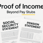 Proof of income graphic showing Social Security and pension statements beyond pay stubs