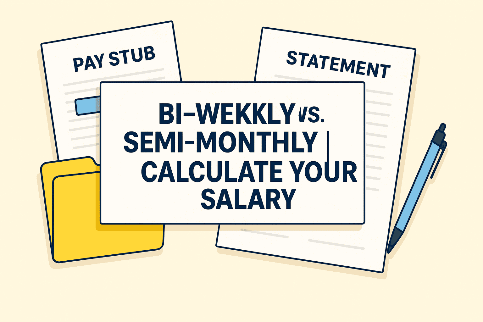 Illustration comparing biweekly and semimonthly pay calendars next to a calculator