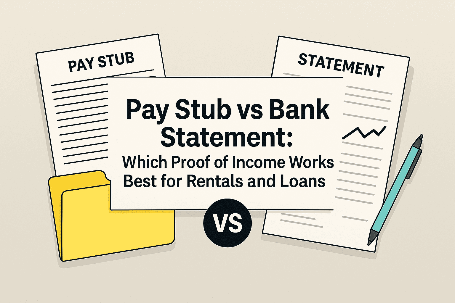 Pay Stub vs Bank Statement: Which Proof of Income Works Best for Rentals and Loans 1 Pay stubs and bank statements on a desk with a calculator