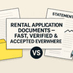 Illustration representing fast, verified rental application documents with a professional, compliance-focused process