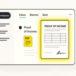 Proof of income email template with PDF attachment in an inbox illustration