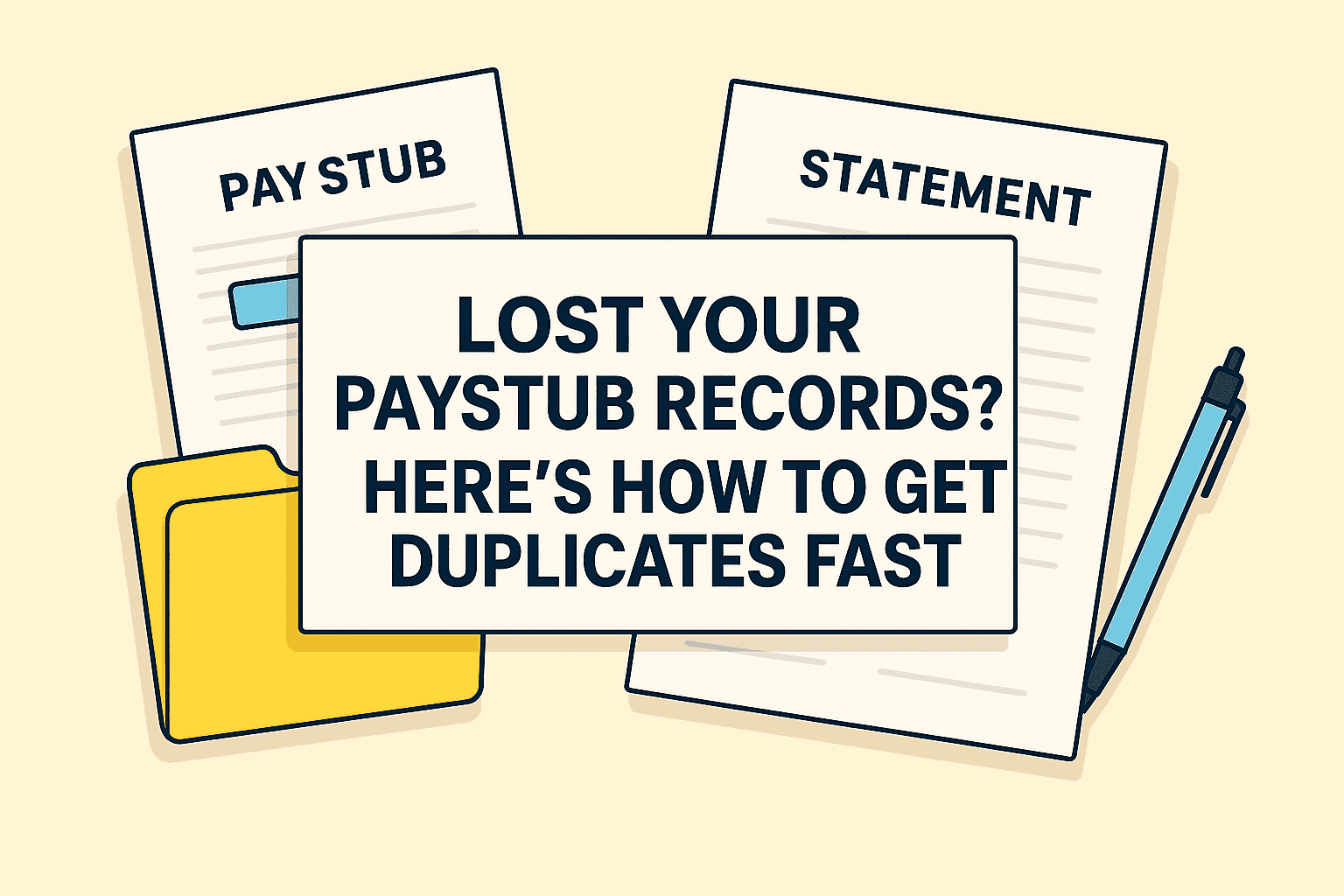 Illustration of securely retrieving duplicate pay stubs from payroll archives