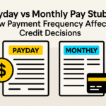 Comparison of payday vs monthly pay stubs showing how pay frequency affects credit decisions
