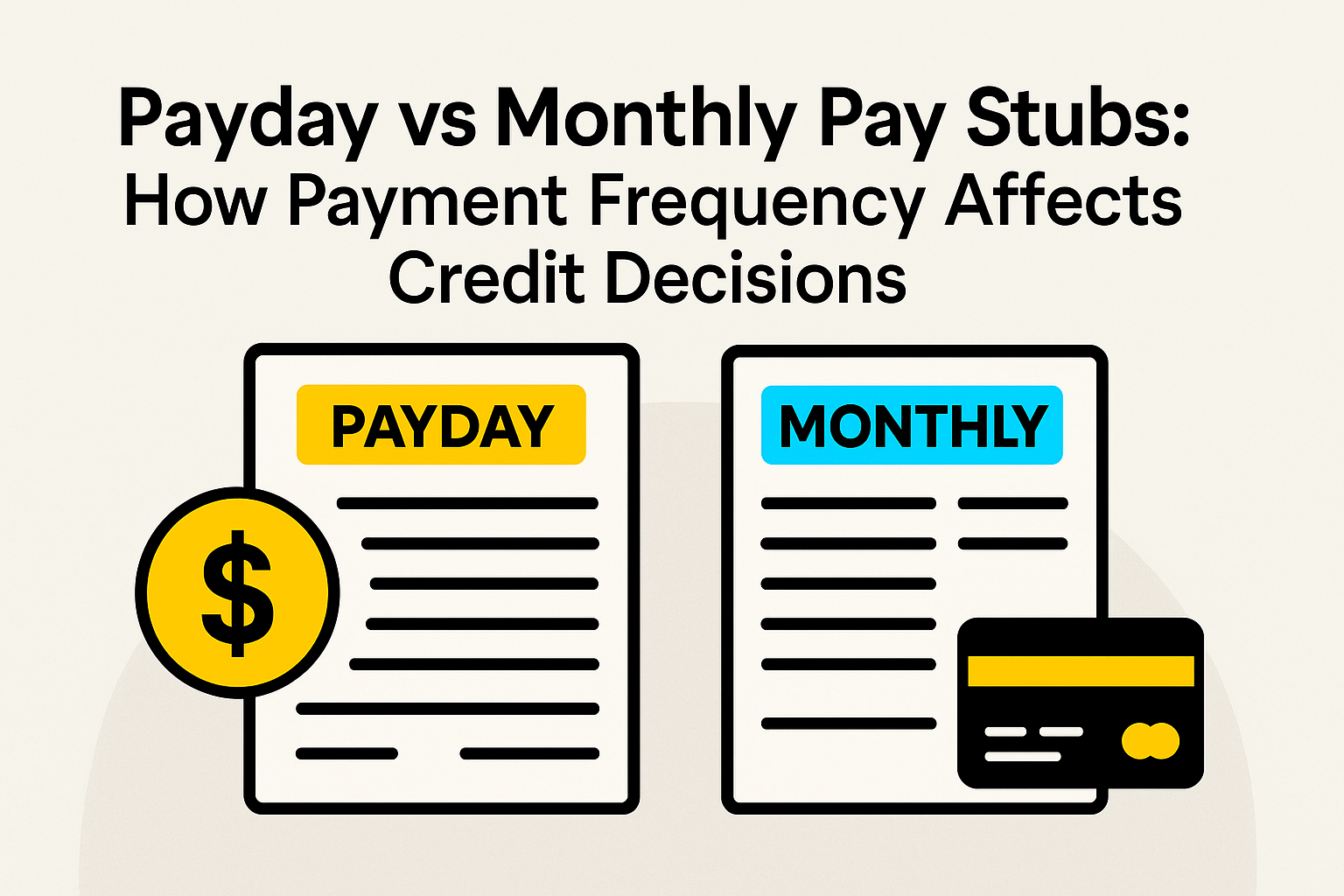 Payday vs Monthly Pay Stubs: How Payment Frequency Affects Credit Decisions 1 Illustration comparing weekly/biweekly and monthly pay stubs and their impact on credit decisions