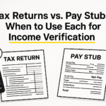 Illustration of tax return and pay stub documents for income verification