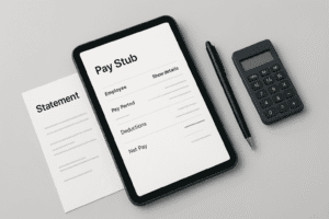 Illustration showing the risks of using fake pay stubs and safe, legal alternatives for income verification