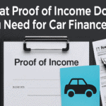 Proof of income form and car icon on a clipboard representing car finance documentation