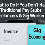 What to Do If You Don’t Have Traditional Pay Stubs 2 An informative guide about what to do if freelancers and gig workers don’t have traditional pay stubs, featuring an invoice and notes about the gig economy