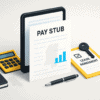 Mississippi pay stubs for rental applications — centered, professional financial documents with signature, approval seal, and calendar icon