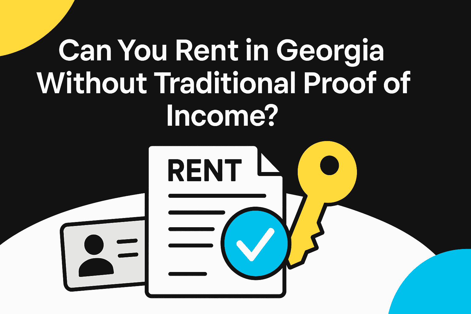 Illustrated rent document with a key, ID card and check mark