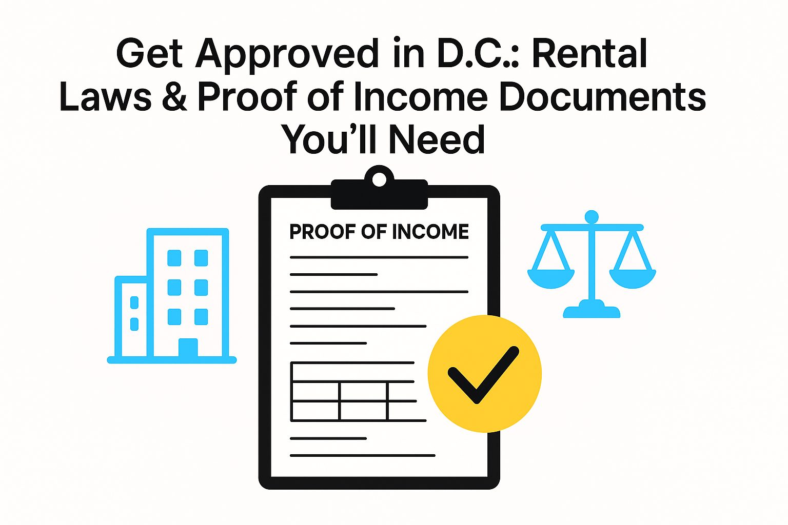 Illustration of rental documents and Washington D.C. landmarks