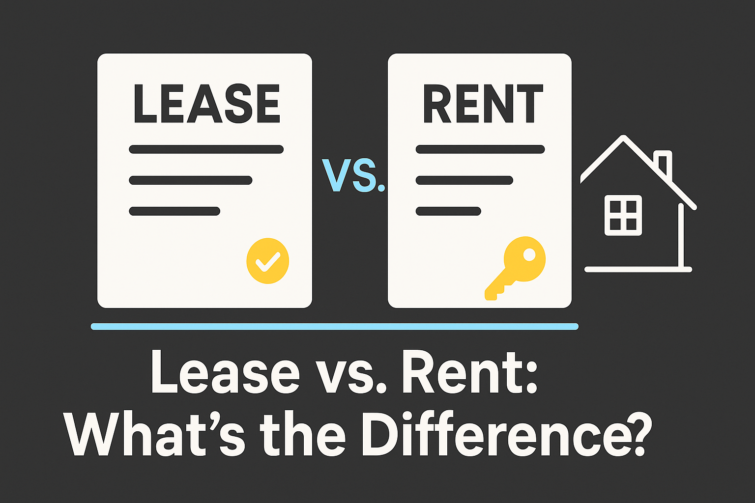 Lease vs. Rent: What’s the Difference? 1 Illustration comparing leasing and renting, with contract icons representing fixed and flexible terms.