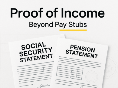 Proof of income graphic showing Social Security and pension statements beyond pay stubs