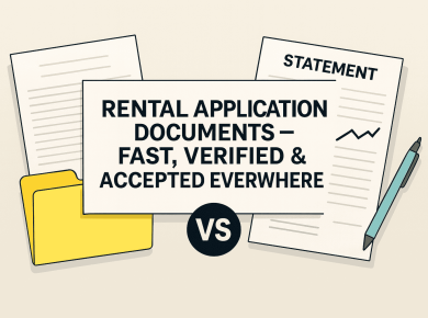 Illustration representing fast, verified rental application documents with a professional, compliance-focused process