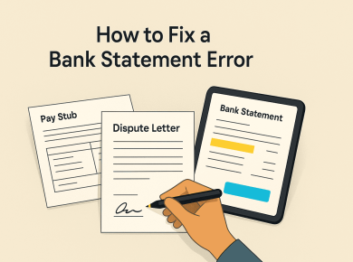 Customer drafting a bank statement error dispute letter with the incorrect transaction highlighted