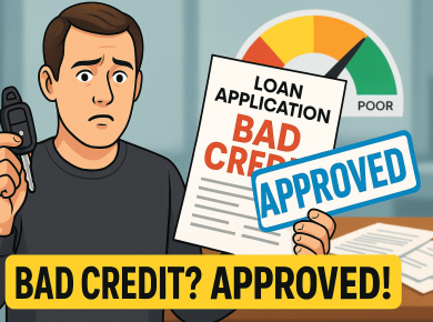 Man holding car keys and loan application approved despite bad credit