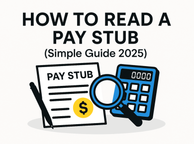 How to read a pay stub guide with calculator and document illustration
