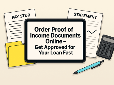 "Borrower organizing digital pay stubs, tax forms, and bank statements for a lender review"
