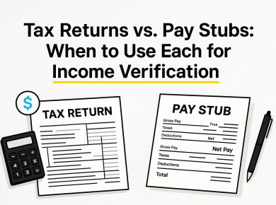 Illustration of tax return and pay stub documents for income verification
