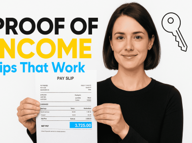 Tenant presenting clearly formatted proof of income documents to a landlord